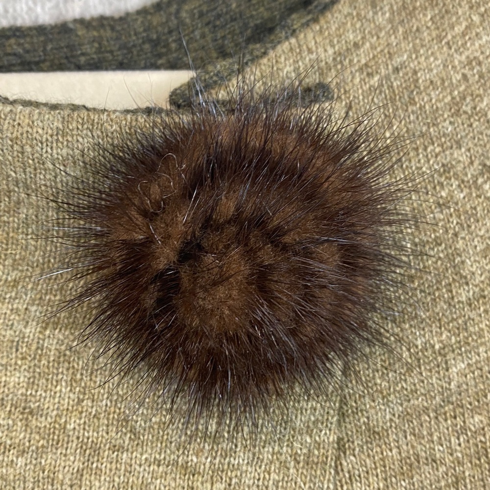 Lagenlook sweater tunic shift dress layering piece brown S fur accent - Picture 3 of 9